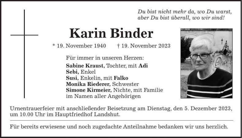 Traueranzeige Karin Binder