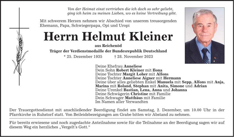 Traueranzeige Helmut Kleiner