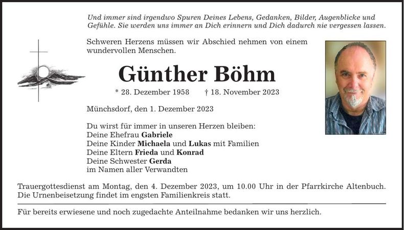Traueranzeige Günther Böhm