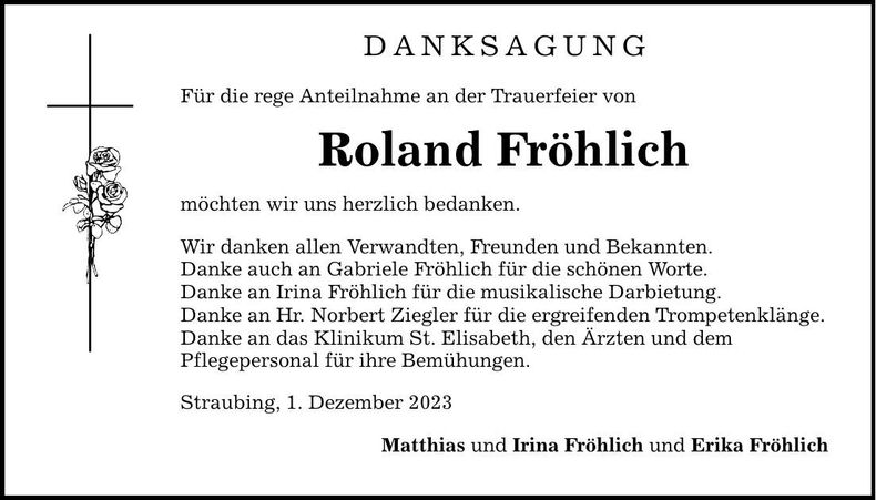 Traueranzeige Roland Fröhlich