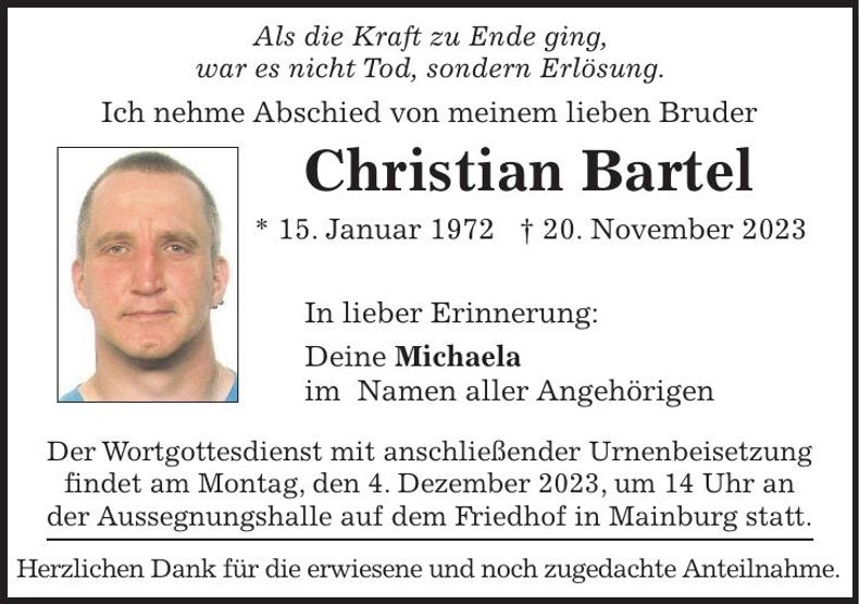 Traueranzeige Christian Bartel