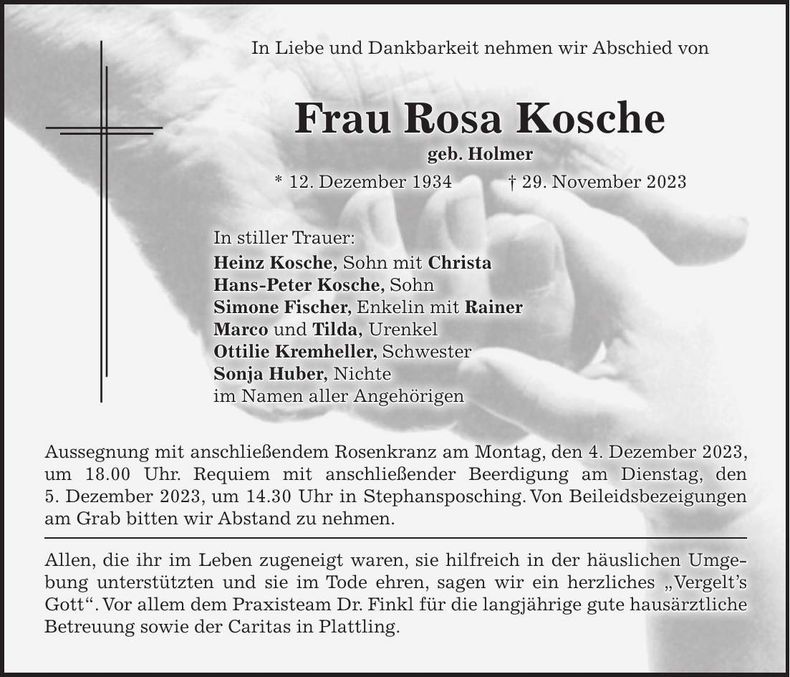 Traueranzeige Rosa Kosche