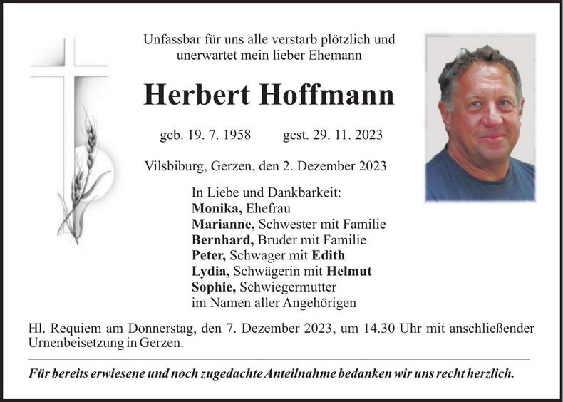 Traueranzeige Herbert Hoffmann
