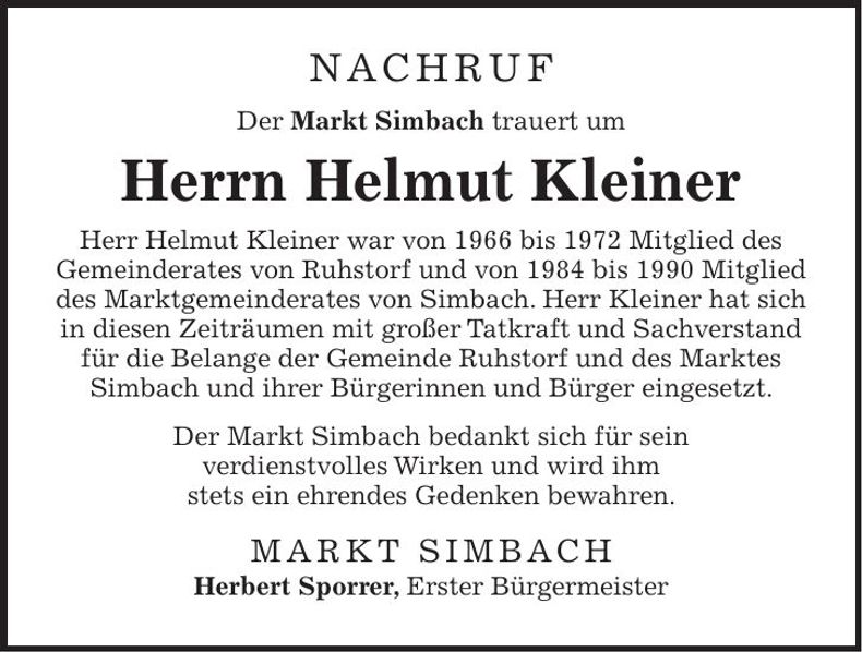 Traueranzeige Helmut Kleiner