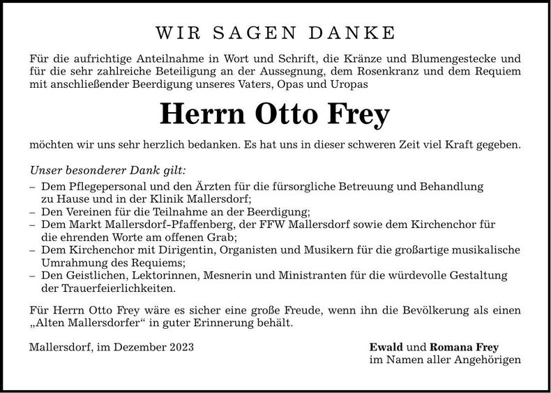Traueranzeige Otto Frey