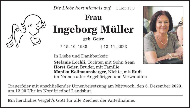 Traueranzeige Ingeborg Müller