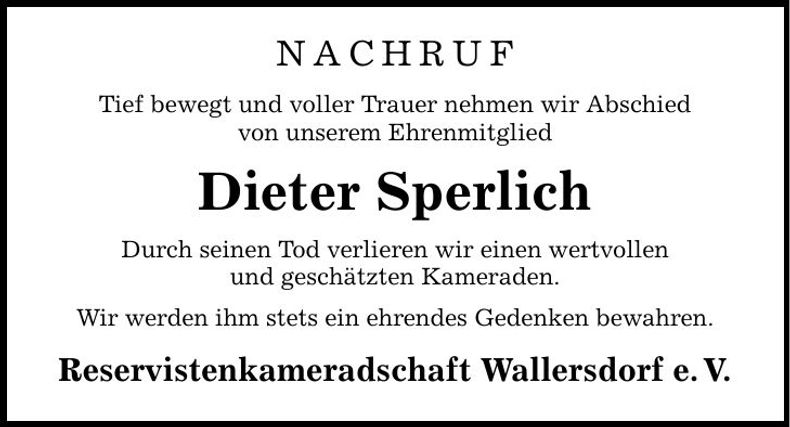 Traueranzeige Dieter Sperlich