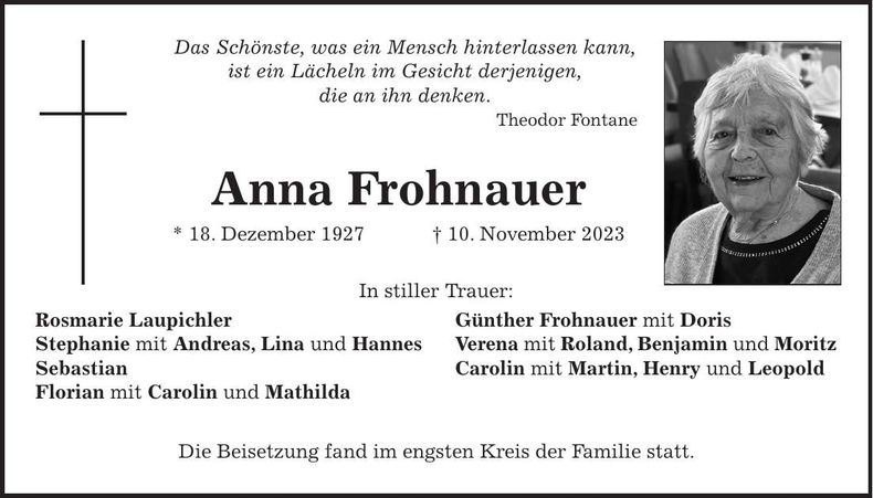 Traueranzeige Anna Frohnauer