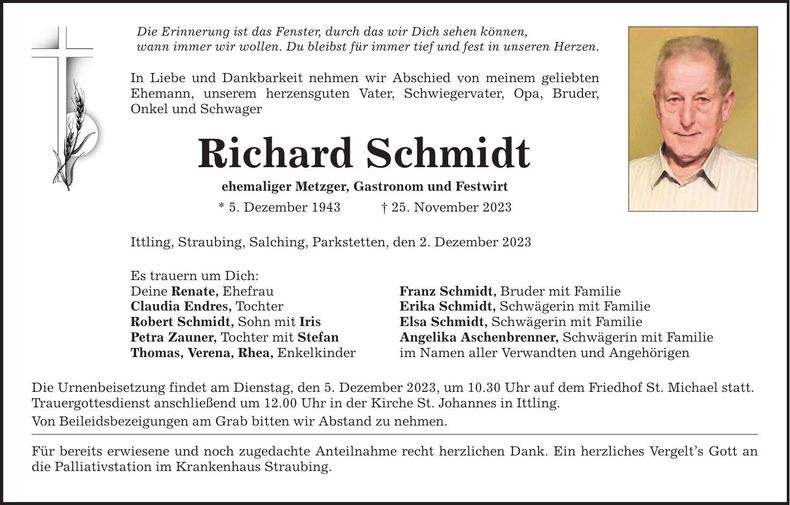 Traueranzeige Richard Schmidt