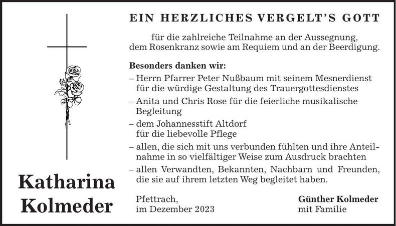 Traueranzeige Katharina Kolmeder