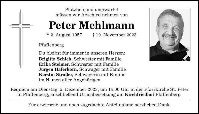 Traueranzeige Peter Mehlmann