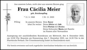 Traueranzeige Cäcilia Meier