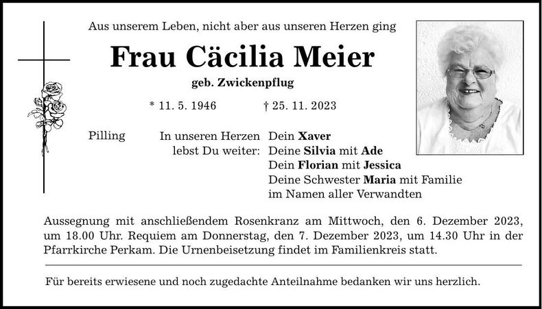 Traueranzeige Cäcilia Meier