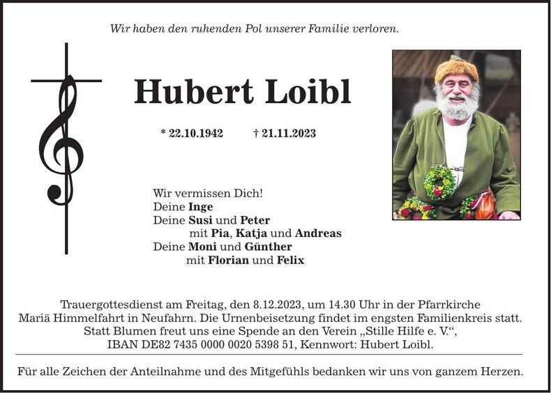 Traueranzeige Hubert Loibl