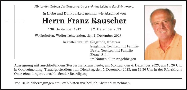 Traueranzeige Franz Rauscher