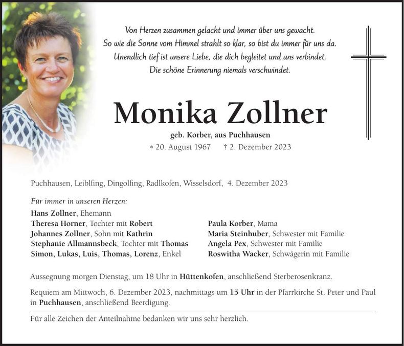 Traueranzeige Monika Zollner