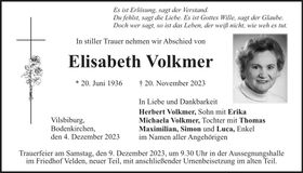 Traueranzeige Elisabeth Volkmer