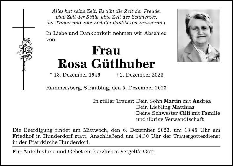 Traueranzeige Rosa Gütlhuber