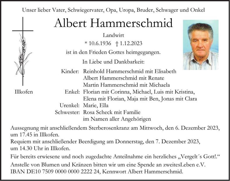 Traueranzeige Albert Hammerschmied
