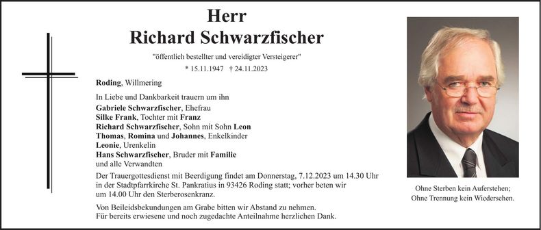 Traueranzeige Richard Schwarzfischer