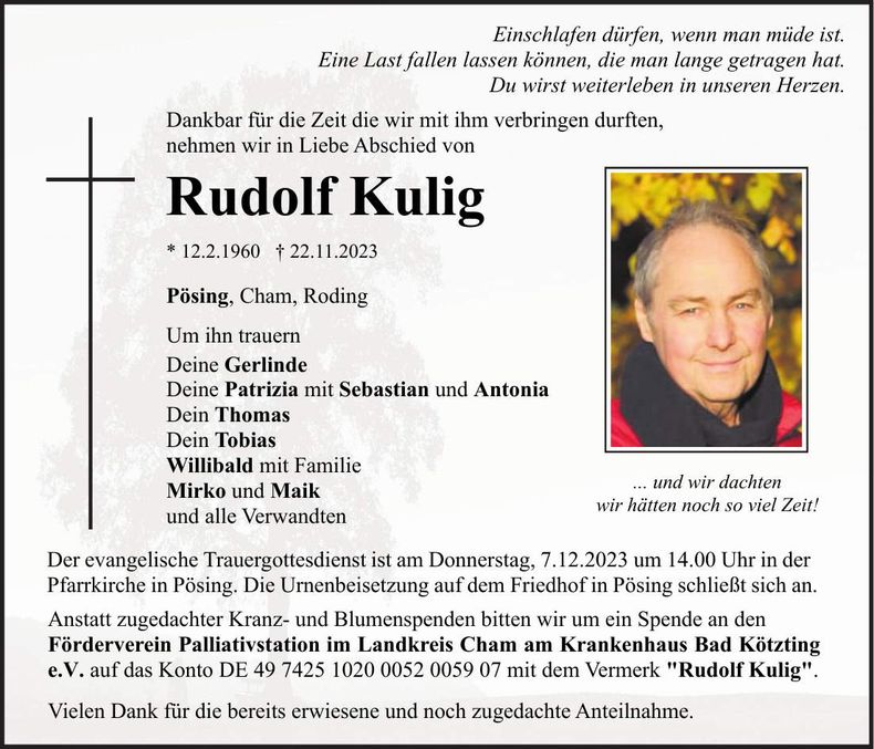 Traueranzeige Rudolf Kulig
