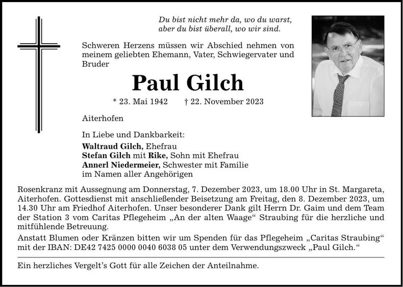 Traueranzeige Paul Gilch