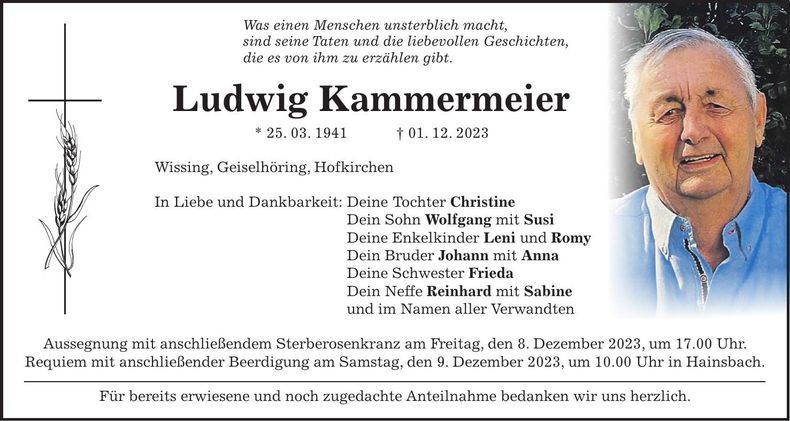 Traueranzeige Ludwig Kammermeier