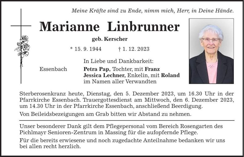 Traueranzeige Marianne Linbrunner