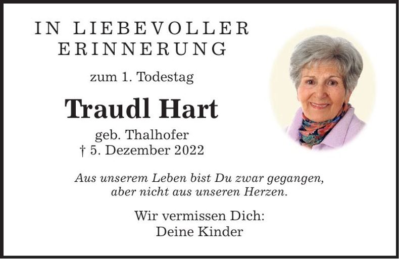 Traueranzeige Traudl Hart