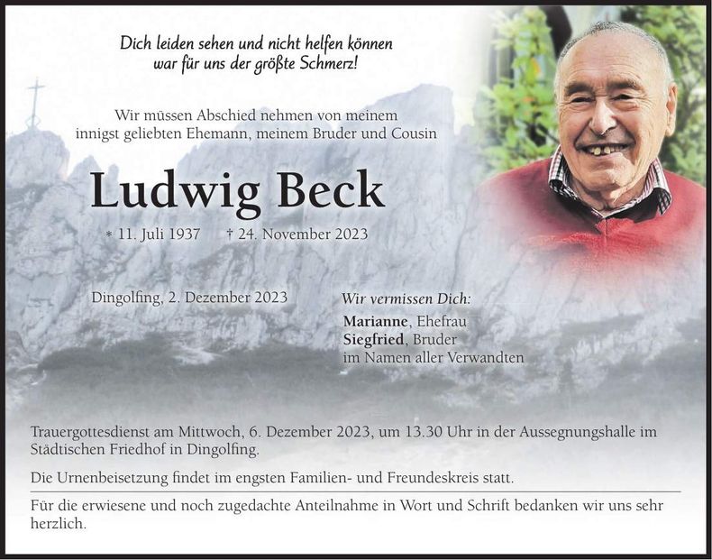 Traueranzeige Ludwig Beck