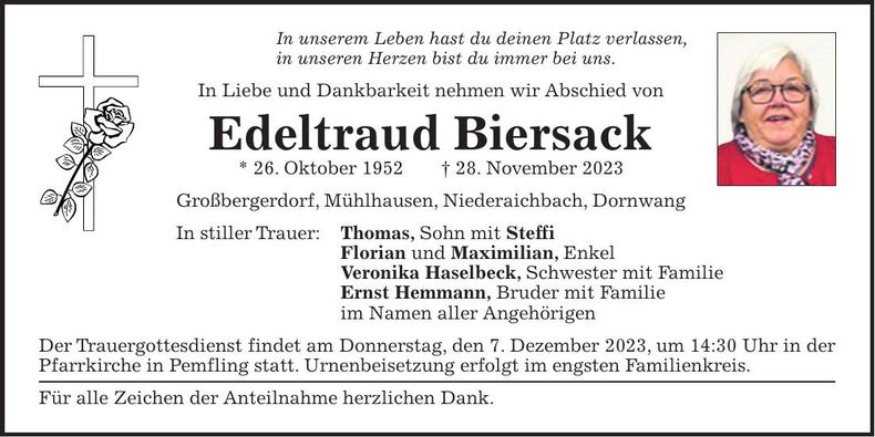 Traueranzeige Edeltraud Biersack