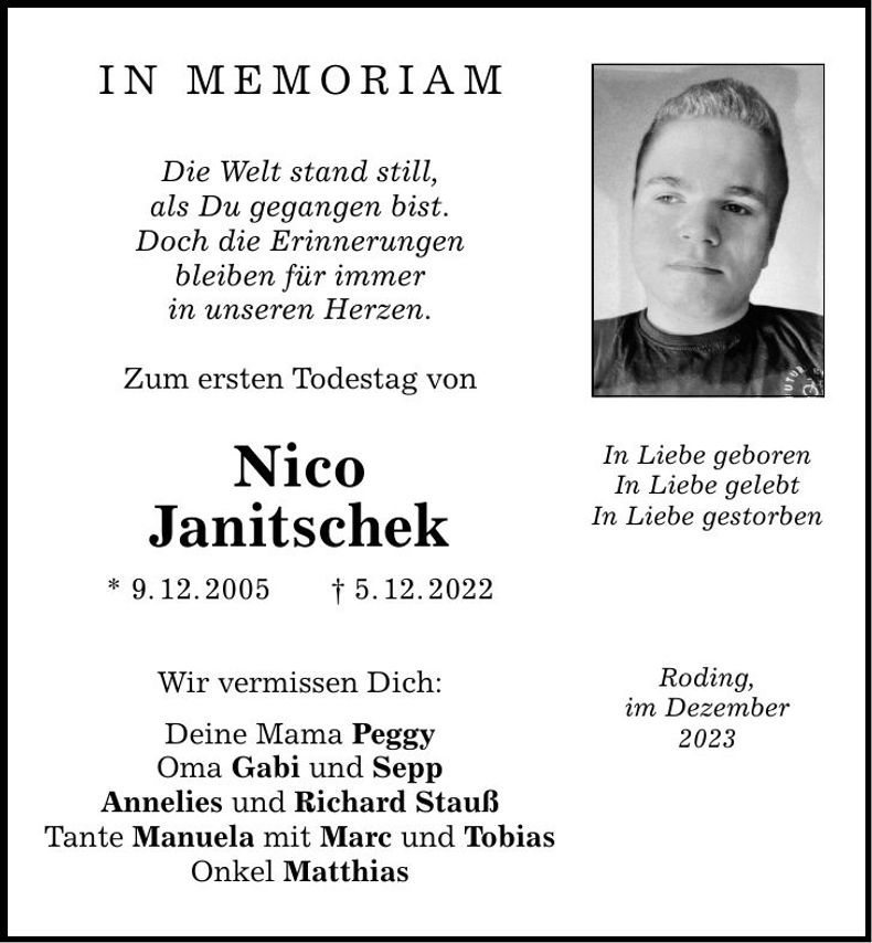 Traueranzeige Nico Janetschek