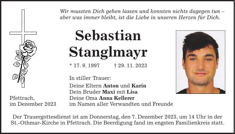 Traueranzeige Sebastian Stanglmayer
