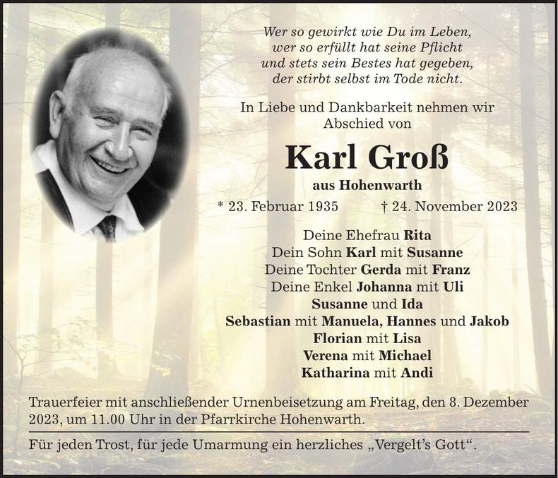 Traueranzeige Karl Groß