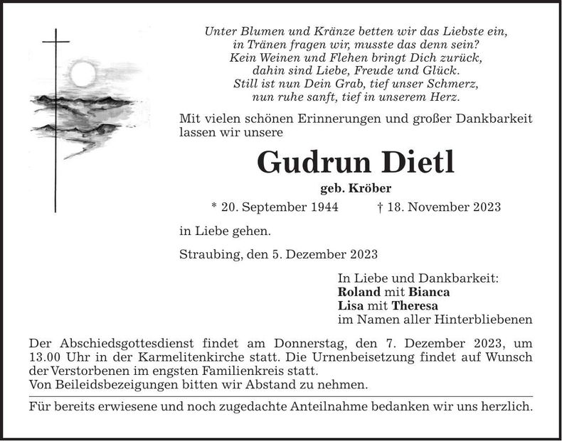 Traueranzeige Gudrun Dietl