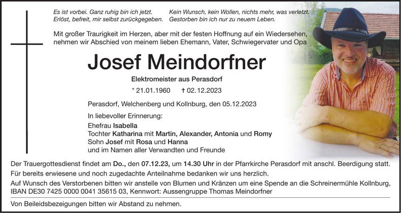 Traueranzeige Josef Meindorfner