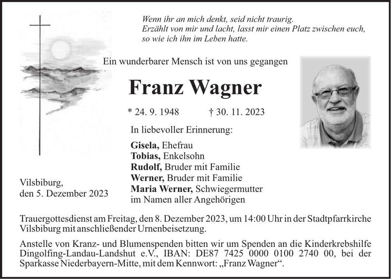 Traueranzeige Franz Wagner