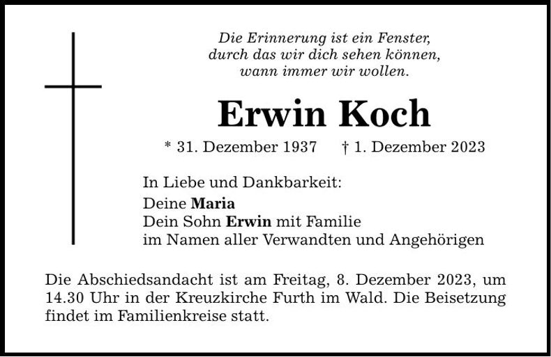 Traueranzeige Erwin Koch