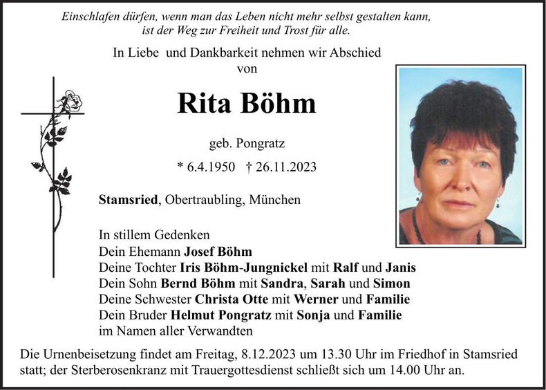 Traueranzeige Rita Böhm