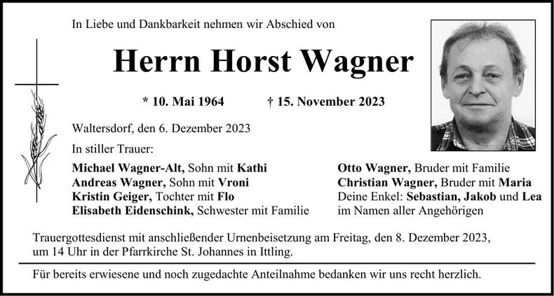 Traueranzeige Horst Wagner