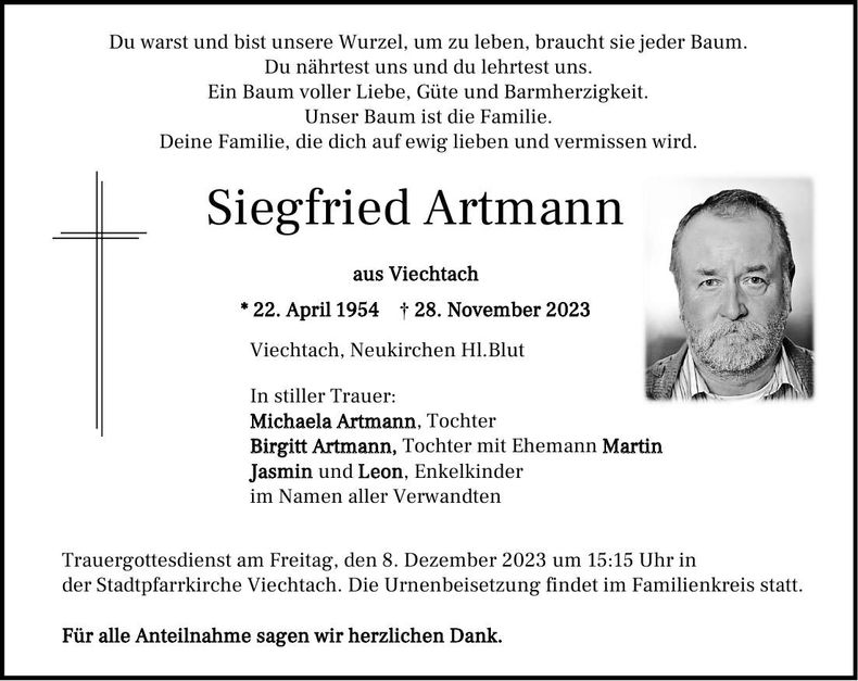 Traueranzeige Siegfried Artmann