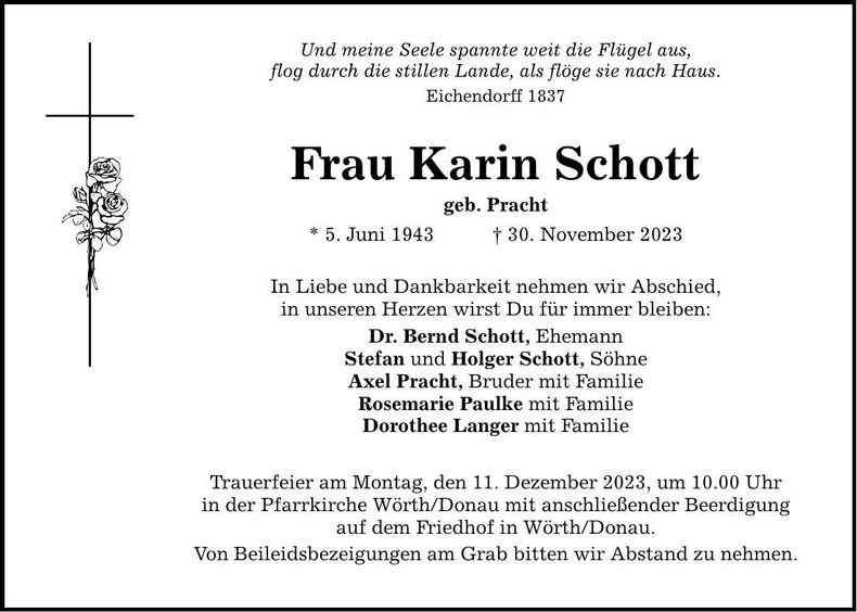 Traueranzeige Karin Schott