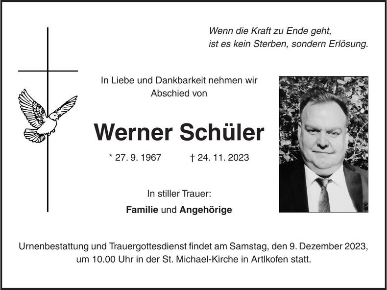 Traueranzeige Werner Schüler