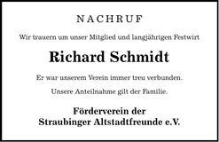 Traueranzeige Richard Schmidt