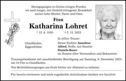 Traueranzeige Katharina Lohret