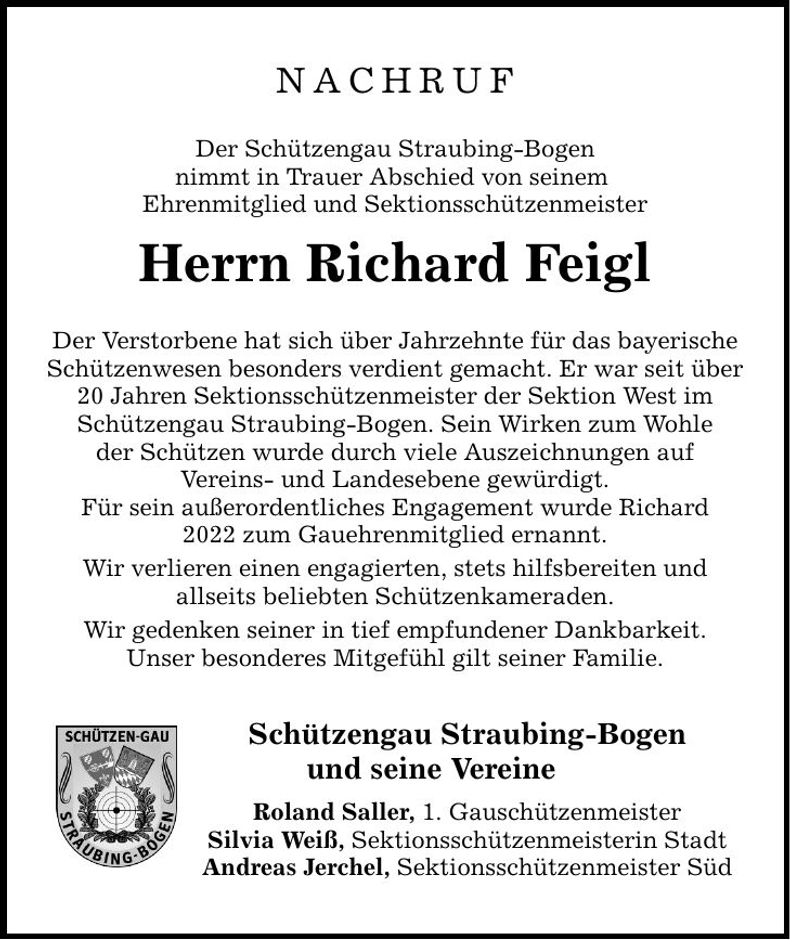 Traueranzeige Richard Feigl