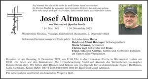 Traueranzeige Josef Altmann