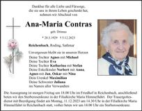 Traueranzeige Ana-Maria Contras