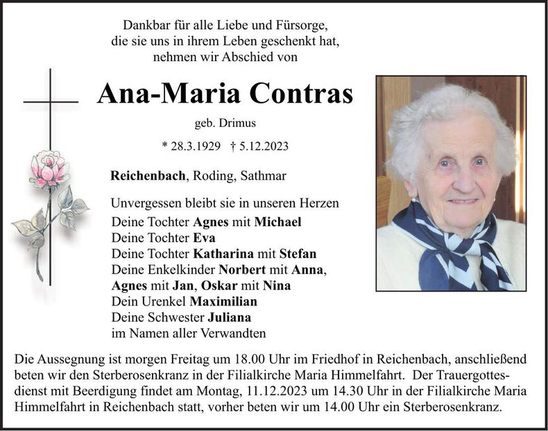 Traueranzeige Ana-Maria Contras