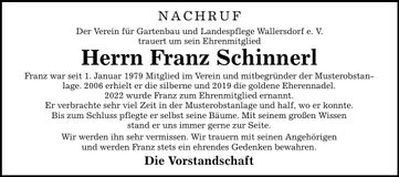 Traueranzeige Franz Schinnerl